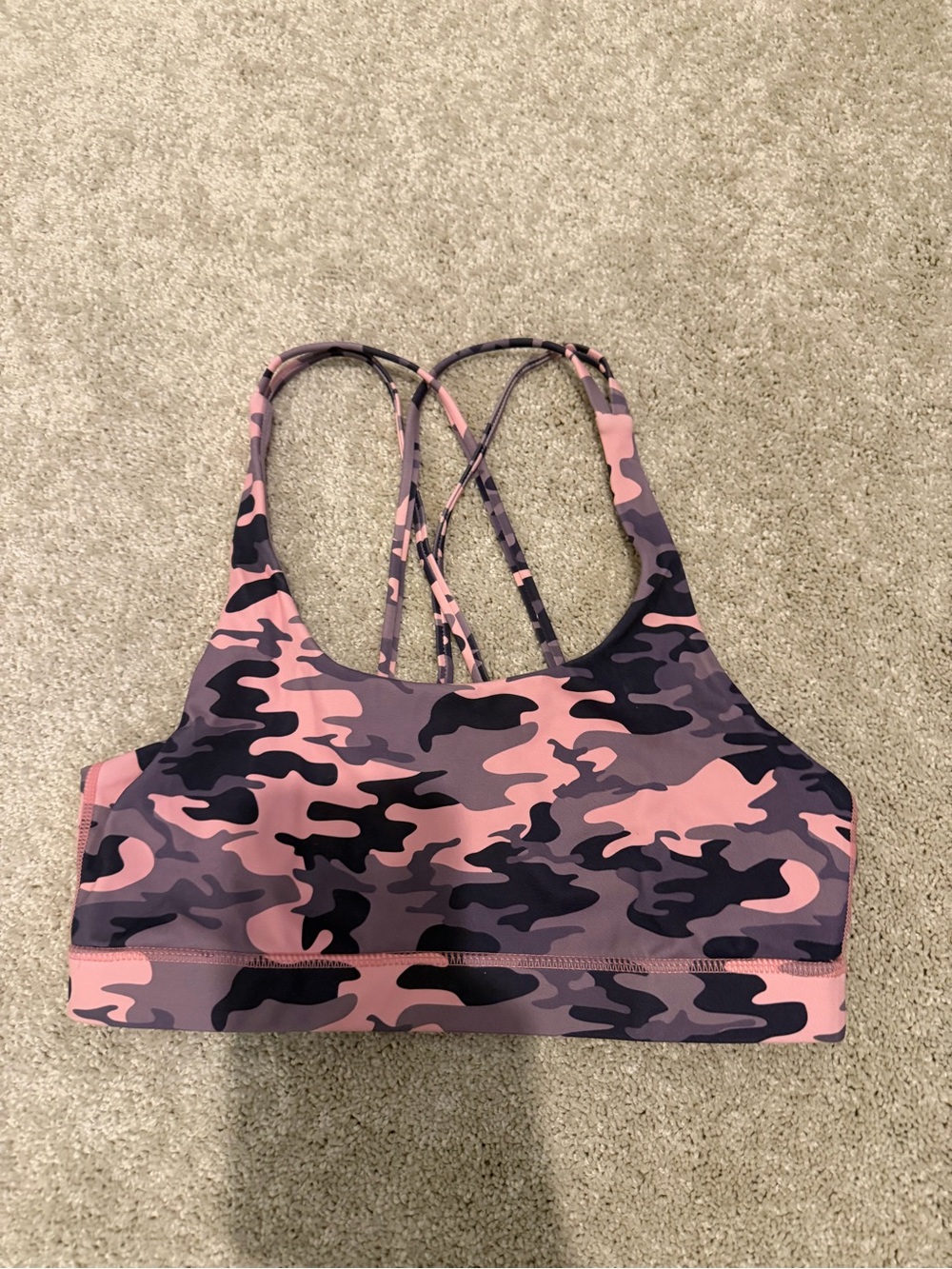 Women's Pink Camo Strappy Sports Bra